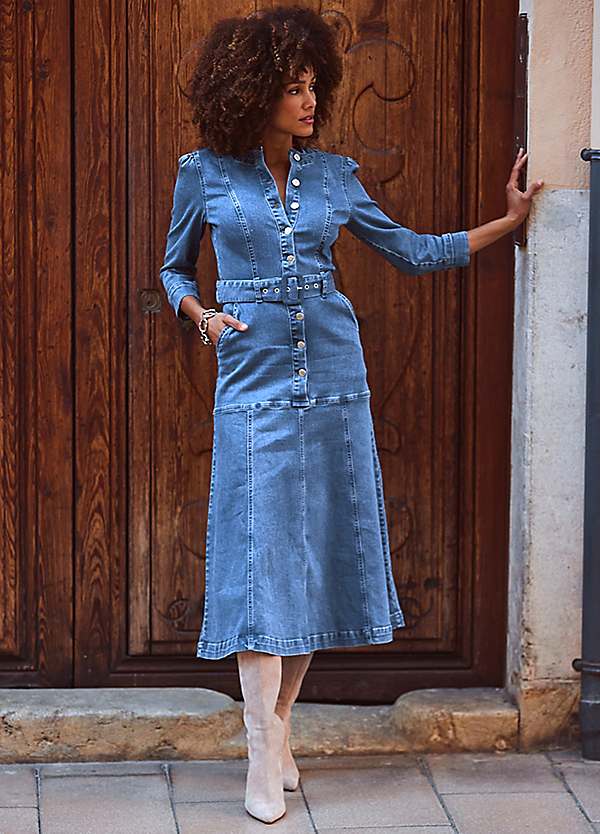 chinese dress ladies Rare London Women's Dark Denim Maxi Dress