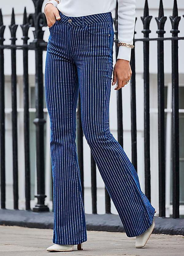 Blue striped flare store pants