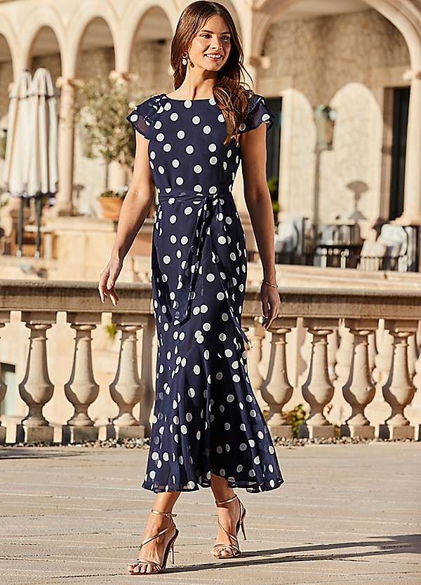Sosandar Navy Blue Spot Print Frill Hem Midaxi Dress | Grattan Sosandar Navy Blue Spot Print Frill Hem Midaxi Dress | Grattan