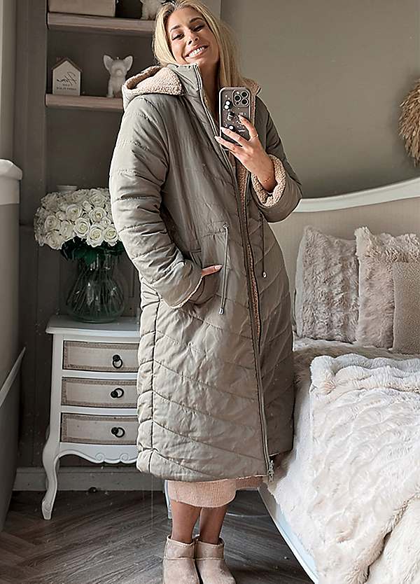 Stacey Solomon Khaki Reversable Longline Puffer Coat Grattan