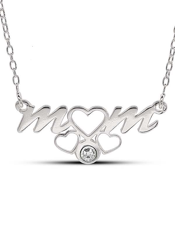 Sterling Silver 'Mum' Necklace with Crystal Stone in a Gift Box