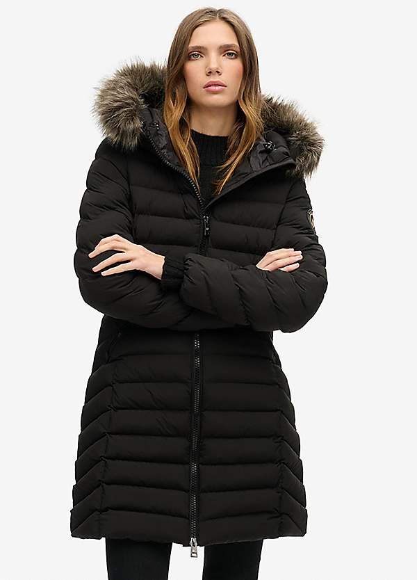 Superdry Fuji Faux Fur Hood Mid Length Puffer Coat Grattan