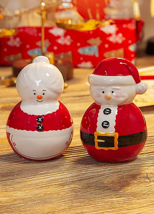 Mr. And Mrs. Santa Claus Salt And Pepper Shaker Set - Ceramic Christmas Kitchen Decor 5 thumbnail image