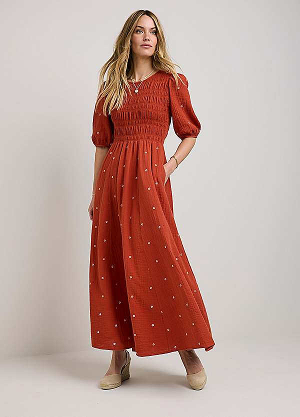 Together 100% Cotton Embroidered Shirred Maxi Dress | Grattan