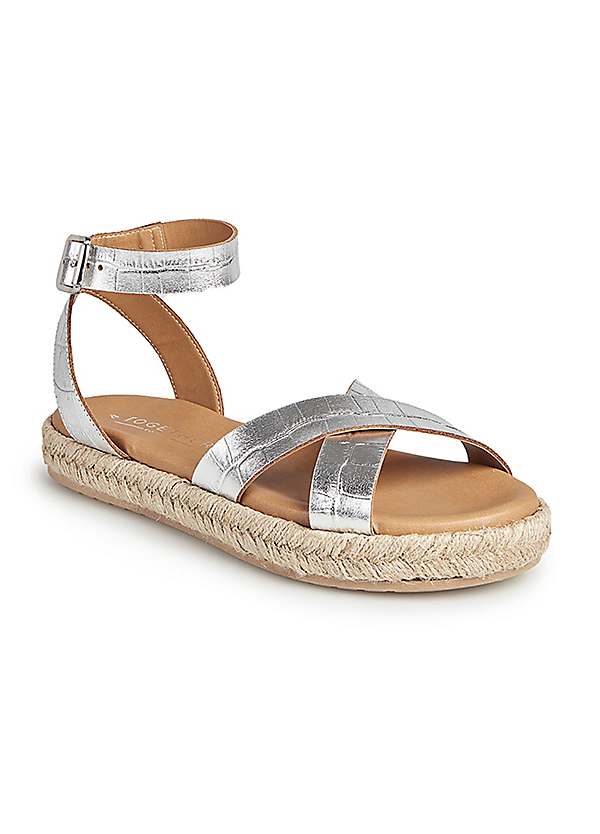 Together Italian Leather Silver Croc Flatform Sandals Grattan