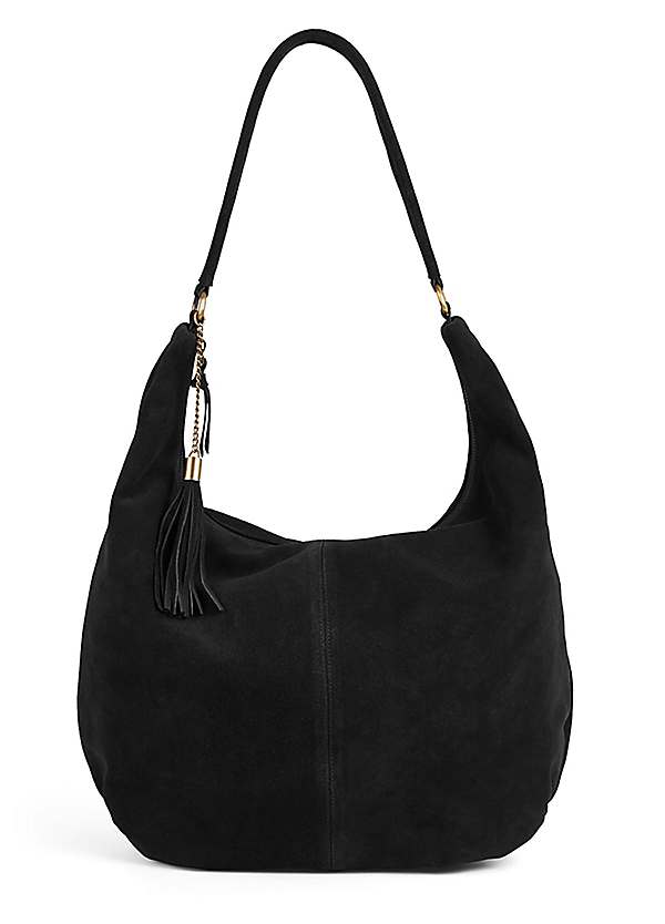 Black Leather Suede Shoulder Handbag Together Suede Hobo Shoulder