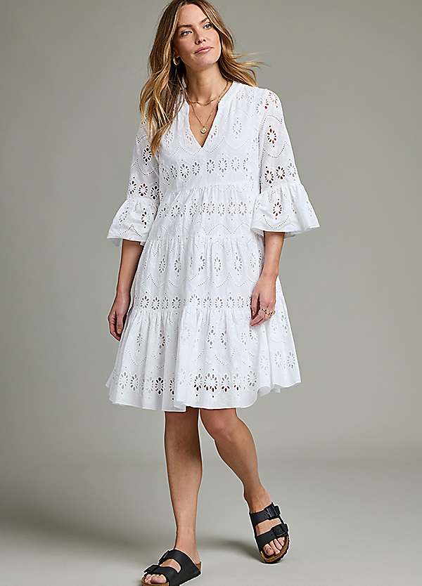 Printed Broderie Broderie Anglaise Shift Dress Together White Broderie  Tunic Dress Grattan
