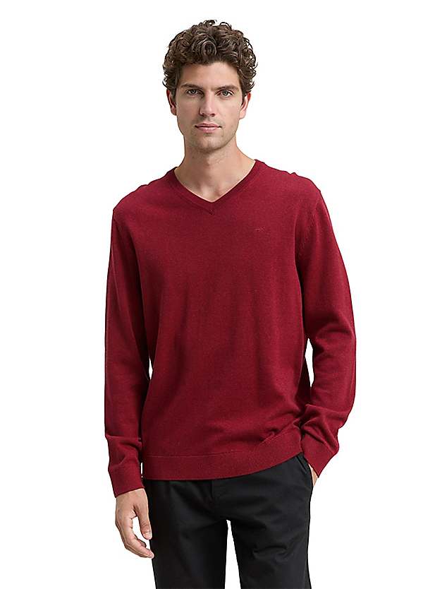 Tom Tailor Logo Embroidery V-Neck Jumper Grattan