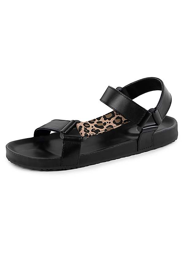 Totes Black Leopard Ladies Walking Sandals Grattan