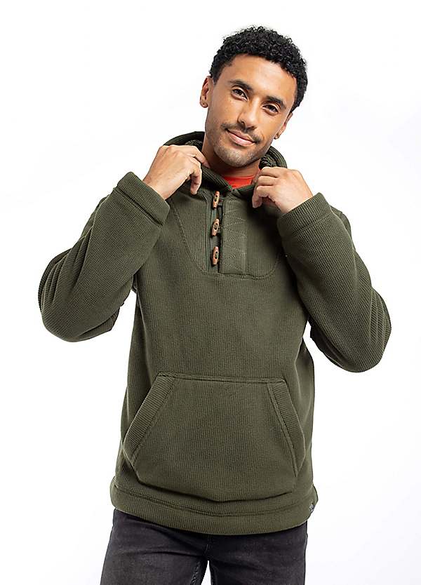 Weird Fish Inglewood Button Neck Grid Fleece Hoodie | Grattan