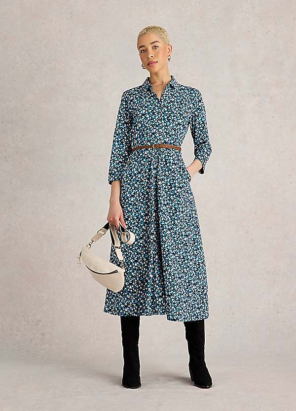 white stuff rua jersey shirt dress Rua Midi Shirt Dress Jersey in YELLOW PRINT