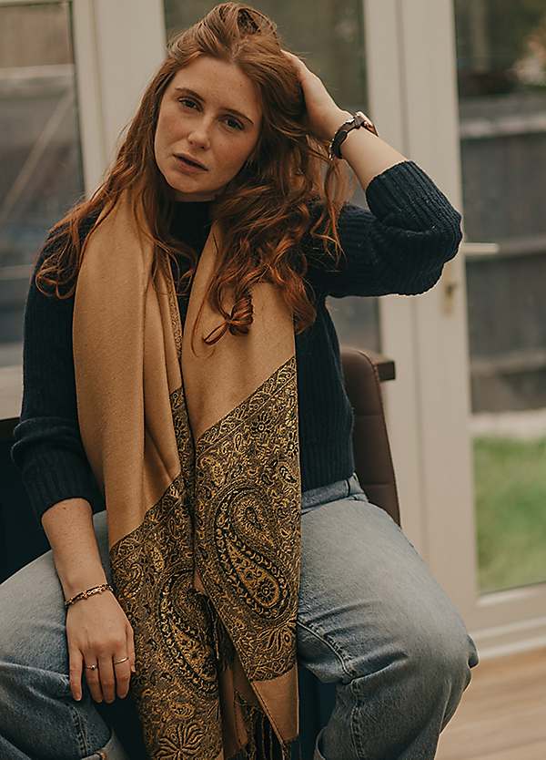GFM® Écharpe Style Pashmina Motif Mosaïque Cachemire, Polmsc-02 GFM® Écharpe Style Pashmina Motif Mosaïque Cachemire, Polmsc-02