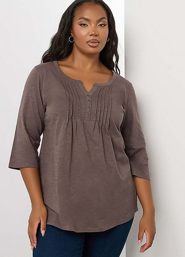 Yours Curve Pintuck Henley Top | Grattan