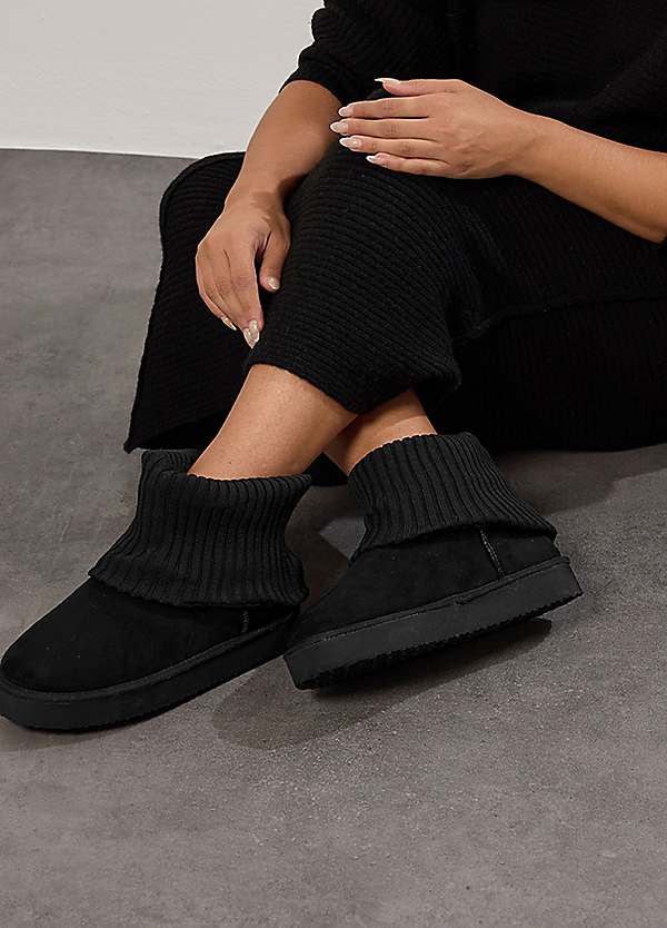 Yours Faux Suede Knit Cuff Ankle Boots In Extra Wide EEE Fit Grattan