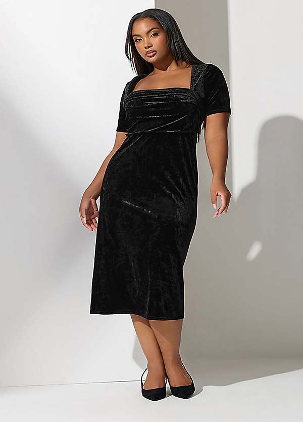 Yours London Curve Velvet Square Neck Midi Dress | Grattan