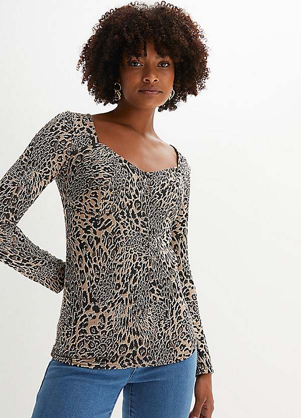 bonprix Animal Print Long Sleeve Top