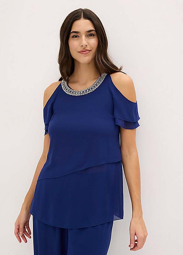 【新品】meer. SHOULDER GATHERED TOP(BLE GRY) bonprix Beaded Cold-Shoulder Top | Grattan