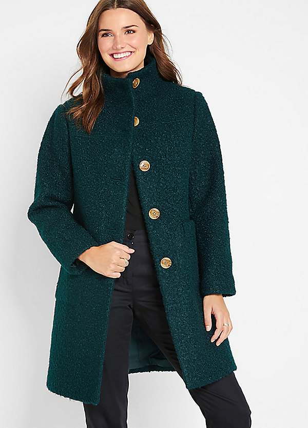 Boucle button front outlet coat