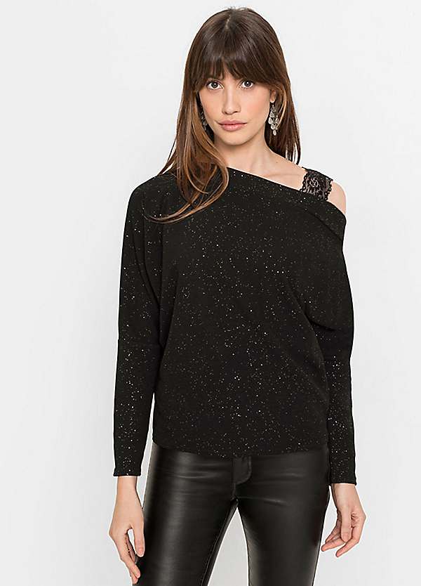 black sparkly cold shoulder top