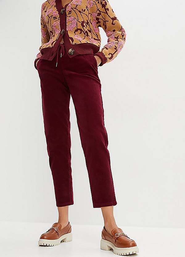 bonprix Elasticated Waist Straight Leg Cord Trousers