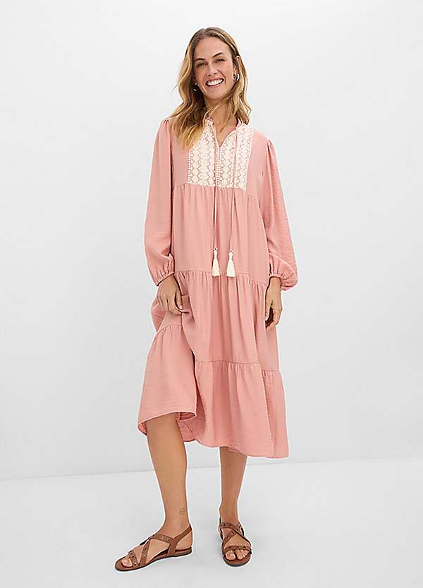 bonprix Embroidered Panel Tiered Midi Dress | Grattan