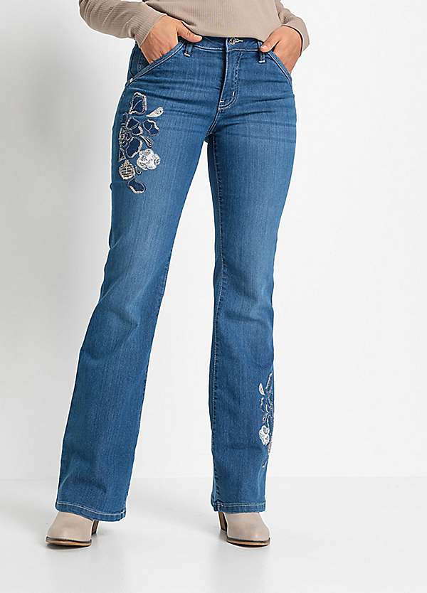 bonprix Floral Embroidered Flared Jeans Grattan