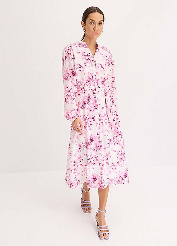 bonprix Floral Print Long Sleeve Midi Dress Grattan