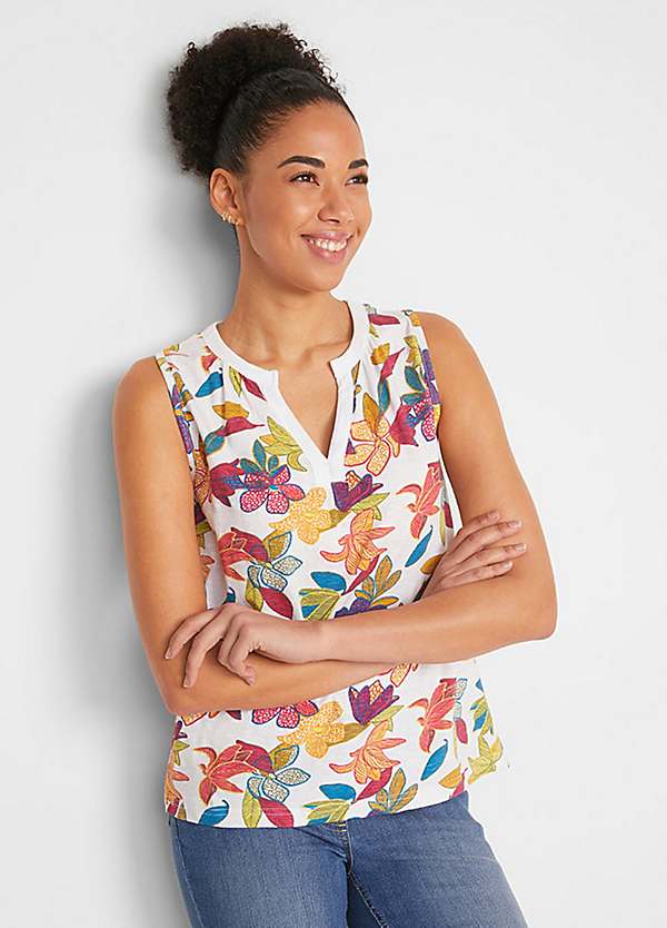 bonprix Floral Print Sleeveless Jersey Top