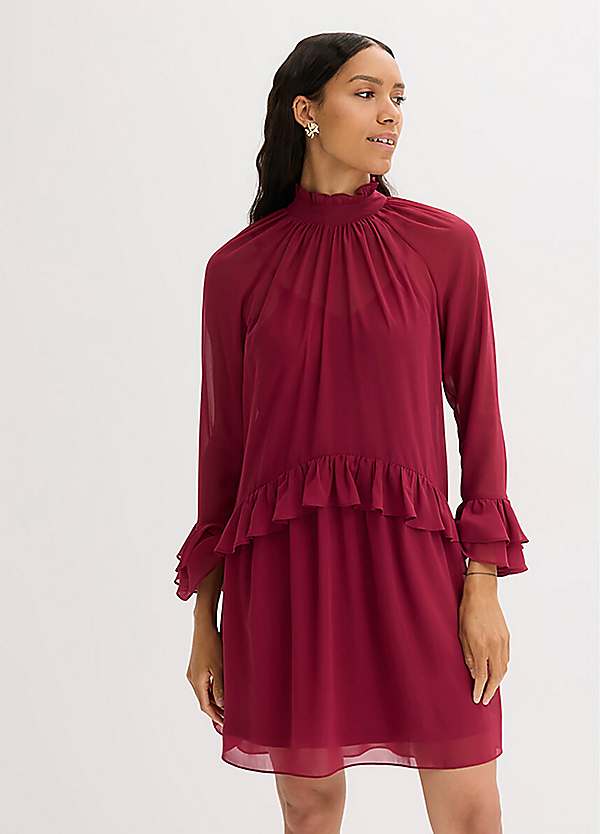 bonprix Flounced Chiffon Turtleneck Dress | Grattan