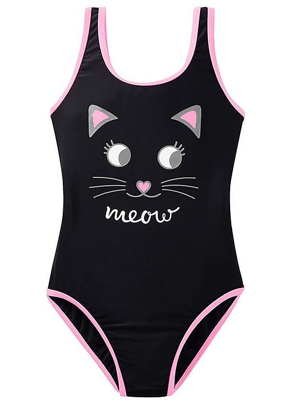 bonprix Girls Cat Print Swimsuit