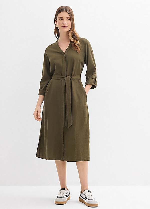 bonprix Linen Mix Three-Quarter Sleeve A-Line Dress