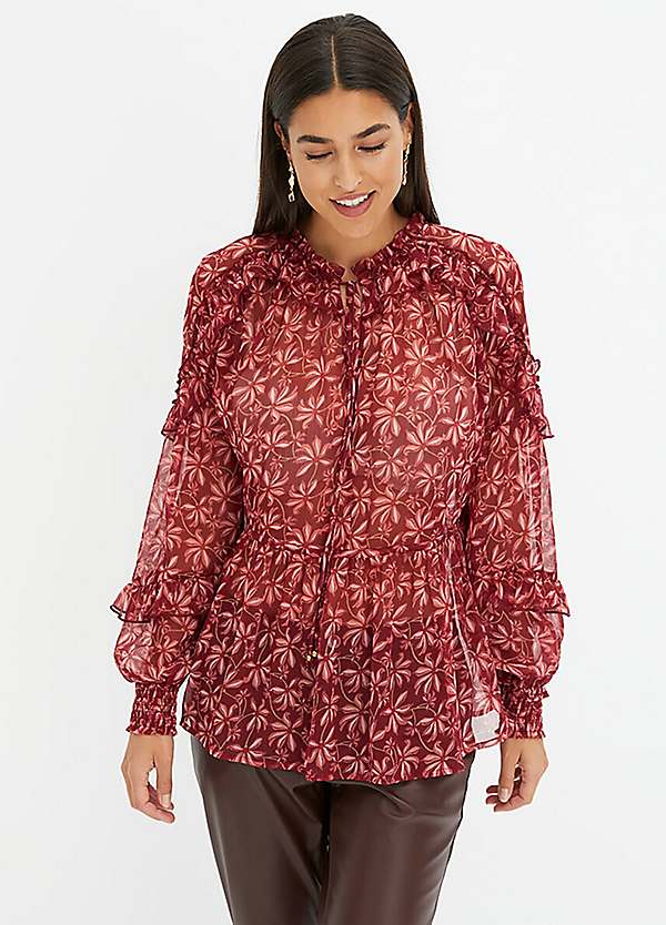 bonprix Printed Flounced Chiffon Blouse | Grattan