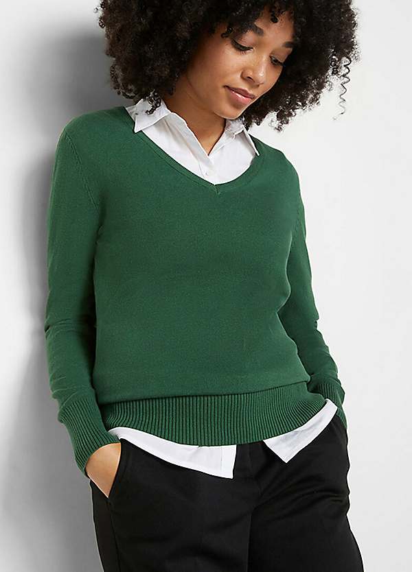 Longline V-Neck Jumper by bonprix