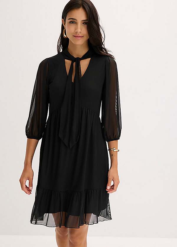 bonprix Three-Quarter Sleeve Bow Detail Mini Dress | Grattan bonprix Three-Quarter Sleeve Bow Detail Mini Dress | Grattan