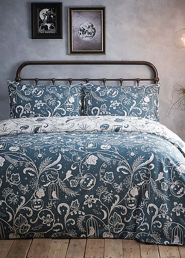 Copripiumino Halloween Witchy Vibes | Set Lenzuola Con Streghe E Luna | Policotone 144 Fili | Reversibile Cielo Notturno - Foto 11